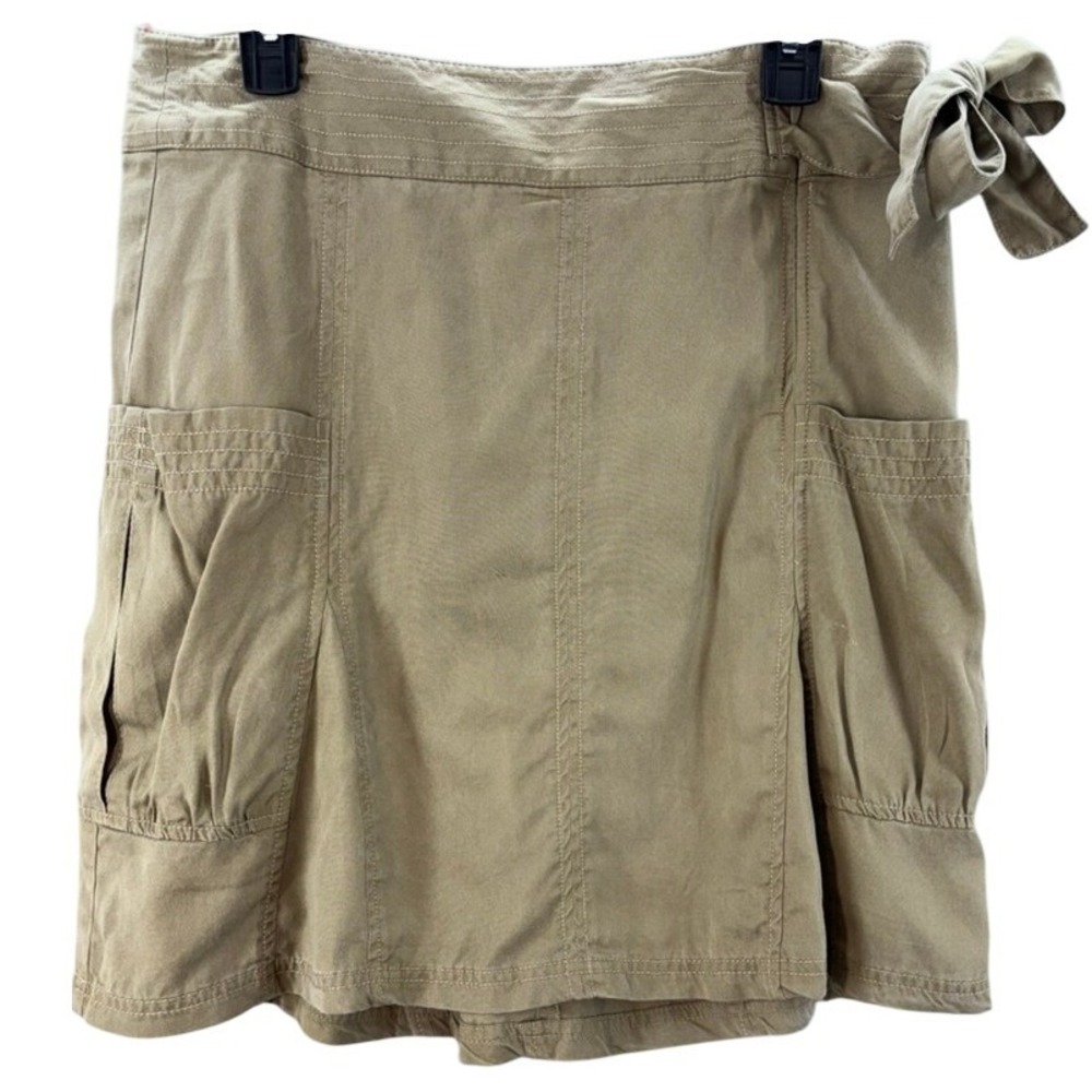Athleta Mini Skirt Womens 8 Cargo Tan Khaki Lyocell Wrap Side Tie Utility
